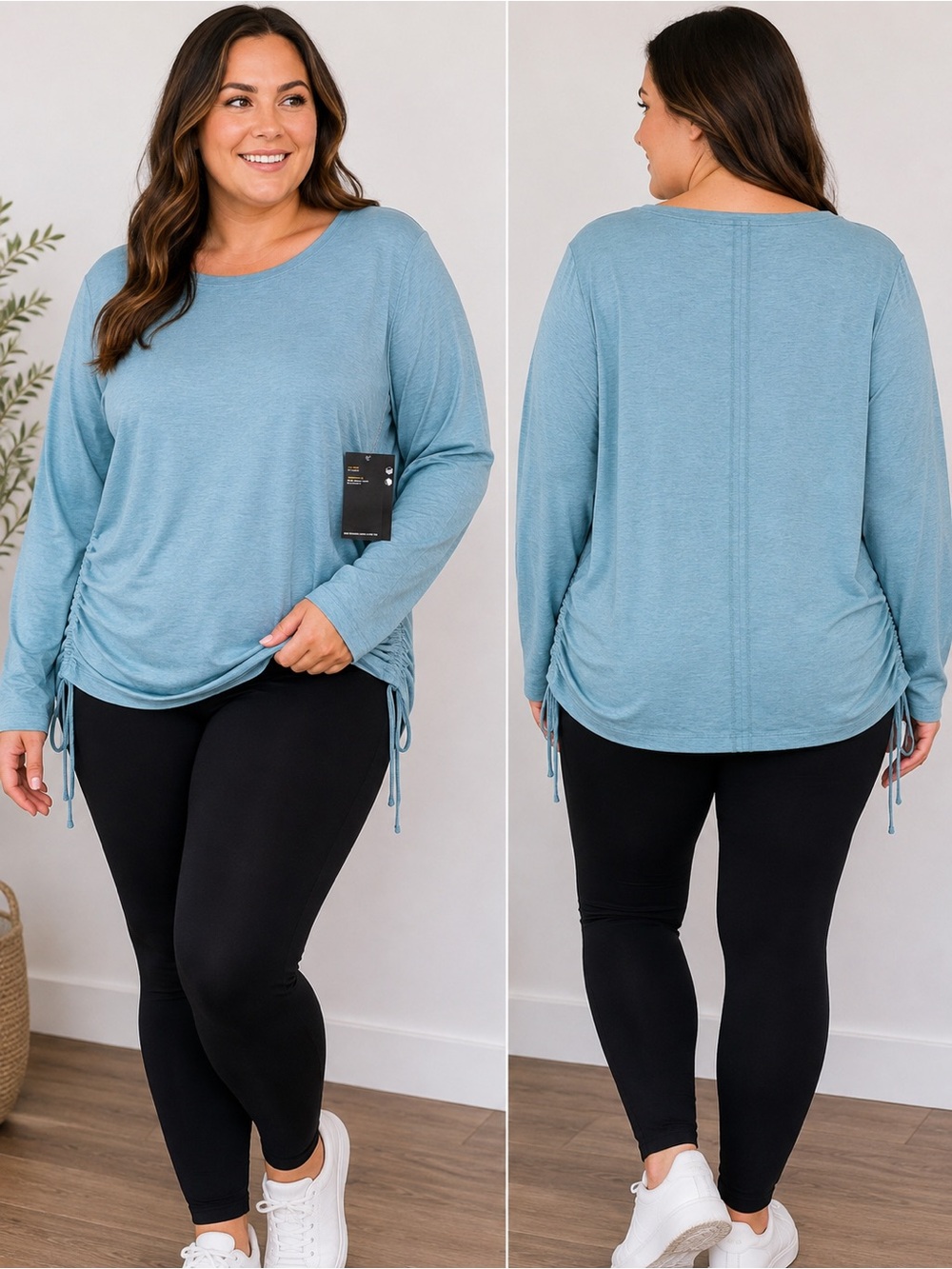 Avia Dusty Blue Long-Sleeve Tie-Side Top